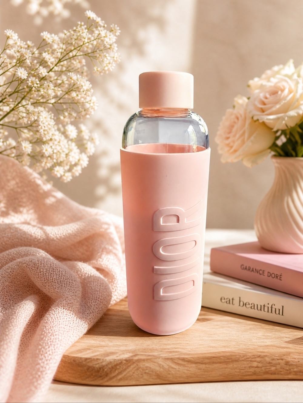 Dior Soft Pink Glass Water Bottle NEW GWP